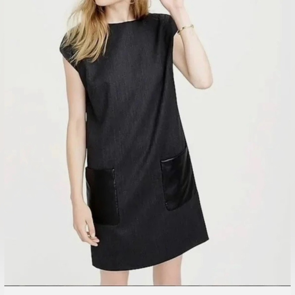 J. Crew Dark Gray Shift Dress w Faux Leather Pockets Size 10
